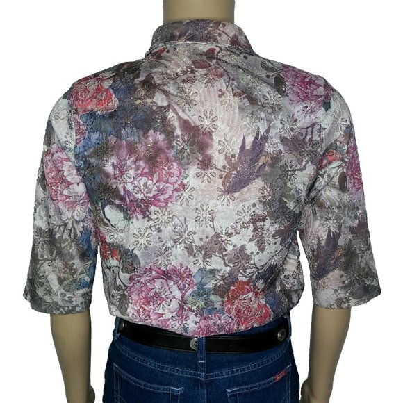 Vintage Floral Lace Eyelet Button Front Blouse - Picture 3 of 8